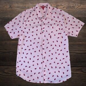 Unionbay Mens Large Pink Watermelon Print Short Sleeve Button Up Shirt Summer